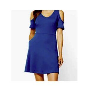 New York & Company 100% Cotton Blue Cold Shoulder Dress